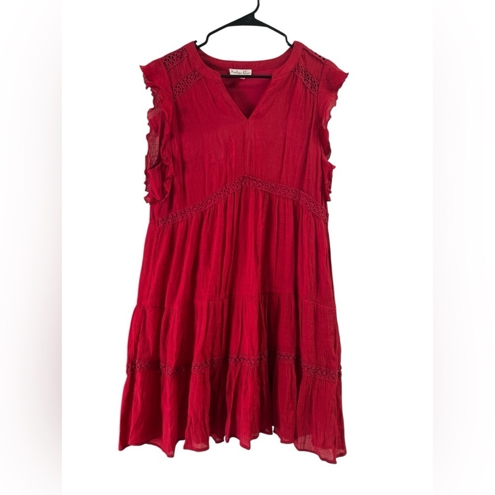 Red ruffled short sleeve mini summer dress